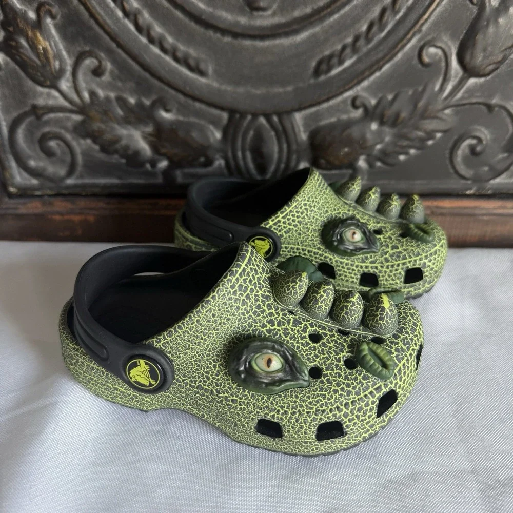 CROCS Classic I am Scary Dino Toddler Size C7 Green Clogs Dinosaur Slip On Shoes